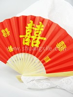 Red Xi Character Paper Fan